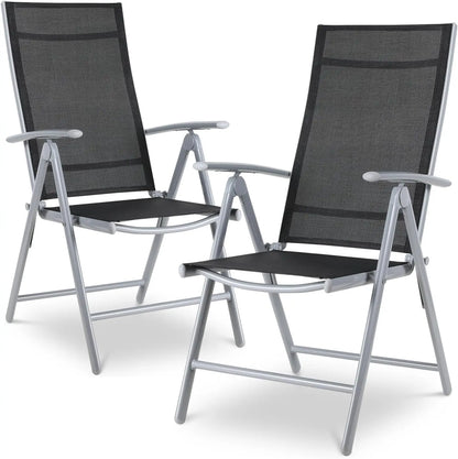 2PCS Foldable Lounge Chair Patio Folding Dining Chairs Aluminum Padded Adjustable High Back Lightweight Lawn Chair, Load 120kg