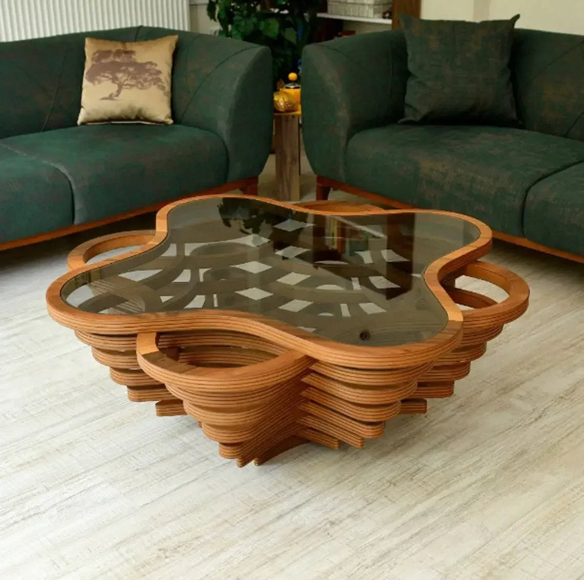 Meubles de salon en noyer naturel, table basse moderne faite à la main, menuiserie, décoration de bord solide