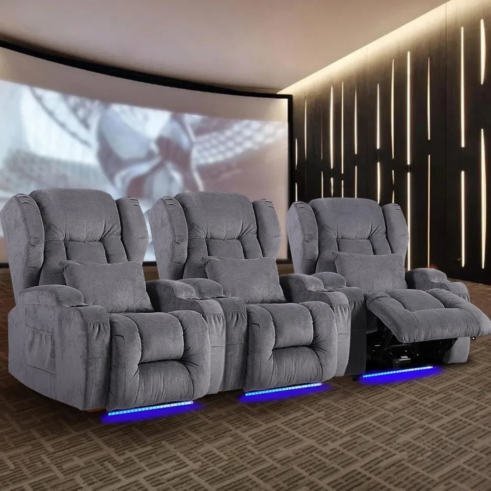 Power Recliner Chair – Overstuffed Home Theater Seating with Heat, Massage, Electric Reclining & Sleeper Function