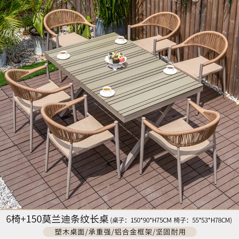 Outdoor table and chair courtyard villa leisure open-air balcony rattan chair Internet celebrity waterproof sunscreen garden