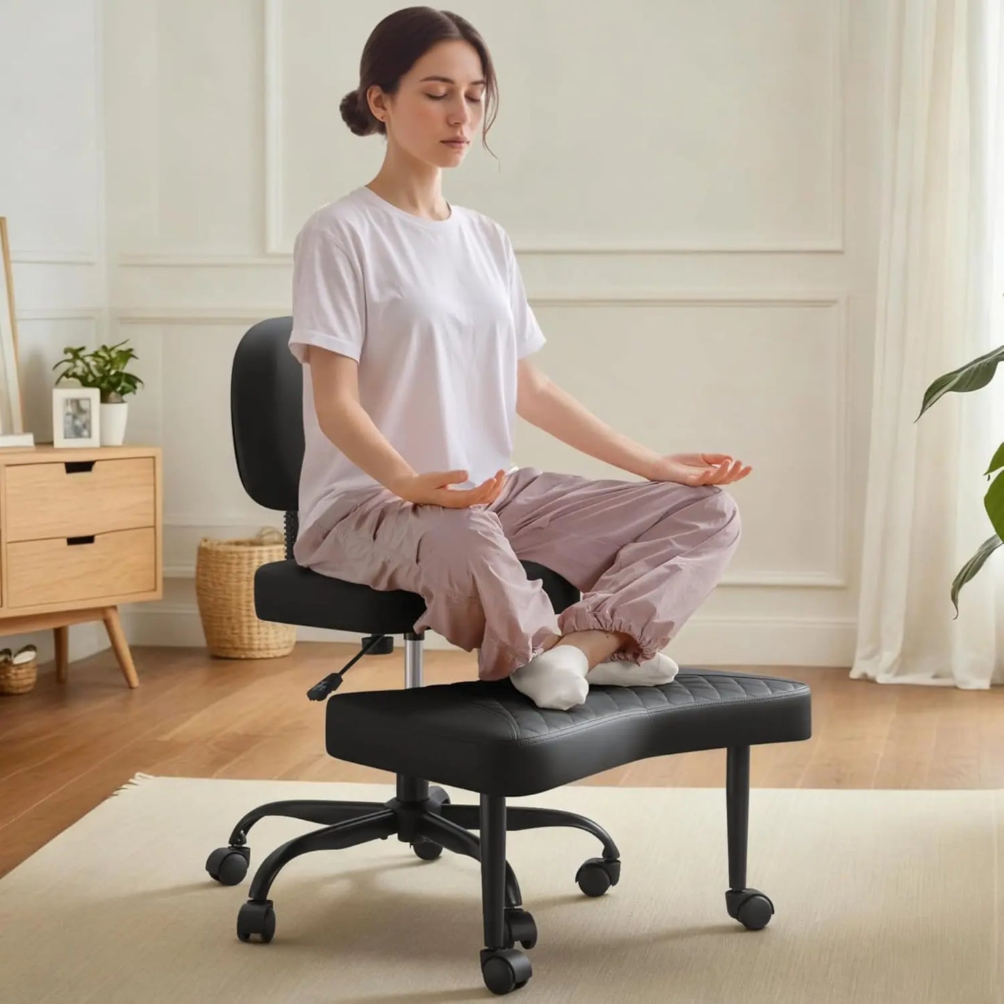 Cross Leg Chair - Meditation Chair with Wheels, ADHD Chair, Height Adjustable Seat, Adjustable Footstool