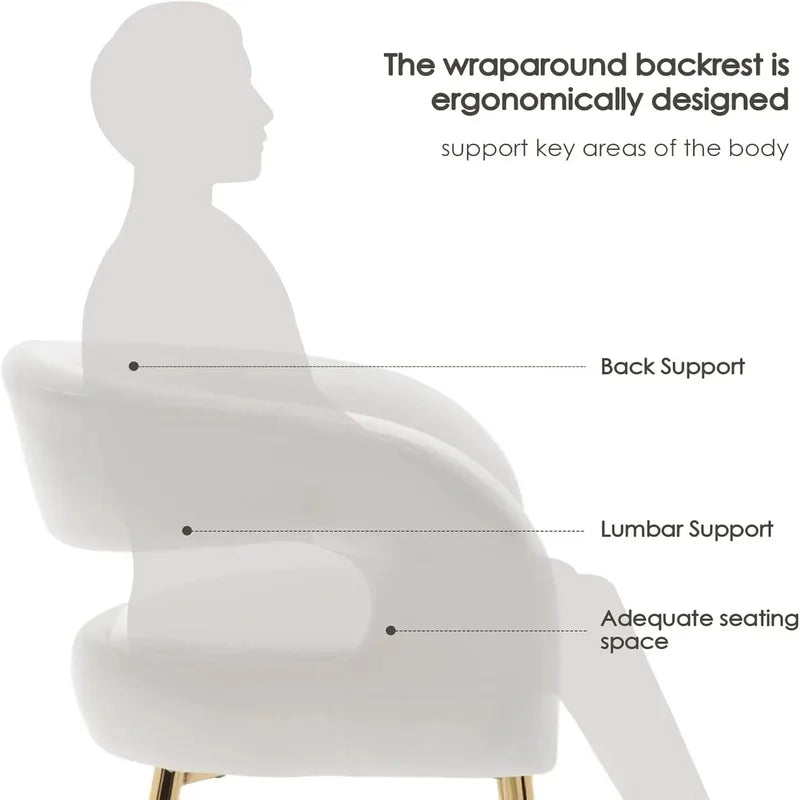 Set of 4 White Velvet Dining Chairs with Gold Legs, Modern Comfortable Barrel Armchairs for Dining Room