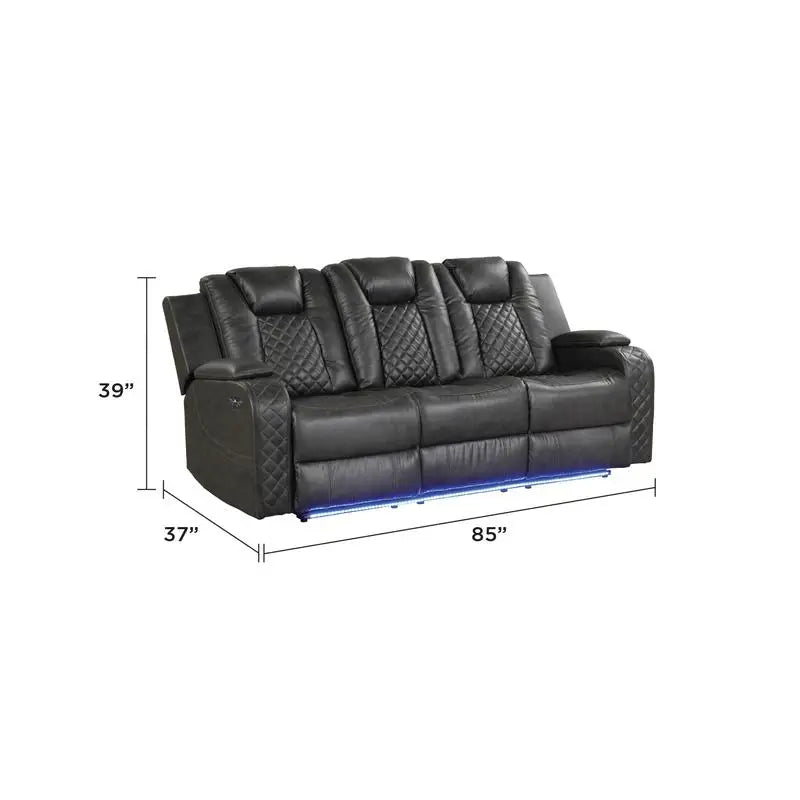Gray Faux Leather 3-Piece LED Power Recliner Set