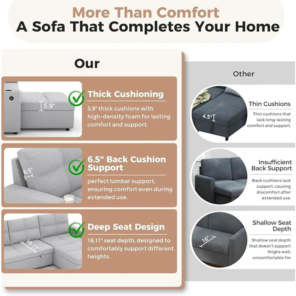 85 inch Large Sleeper Sofa Bed with Storage,L Shaped Sectional Couch Bed,2 in 1 Pull Out Couches with Convertible Chaise