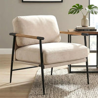 Beige Chenille Accent Chair Modern Living Room Chair with Metal Legs Armchair Lounge Chairs Upholstered Comfy, Customized
