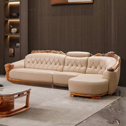 European leather sofa corner combination home high-end luxury living room new Chinese first layer cowhide solid wood