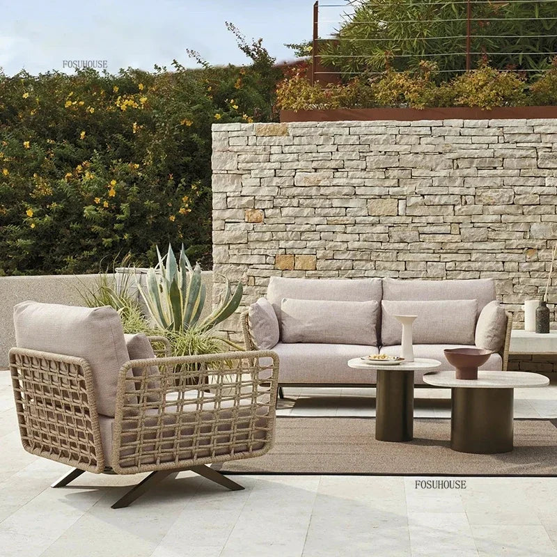 Nordic Designer Outdoor Garden Sofas Villa Leisure Area Lazy Sofa Home Balcony Sofa Chair Combination Luxury Outdoor Furniture L