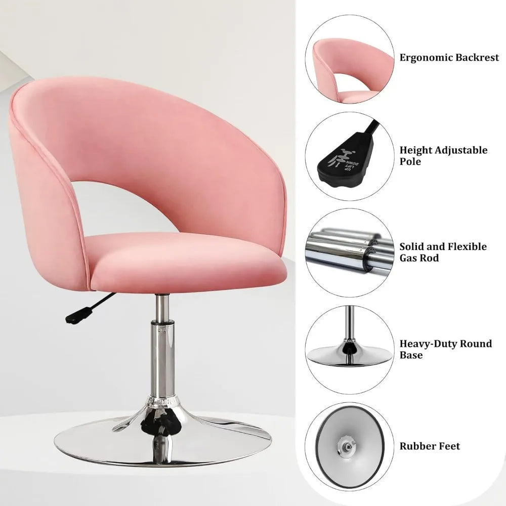 Contemporary Adjustable Height Velvet Swivel Chair for Vanity and Makeup Use
