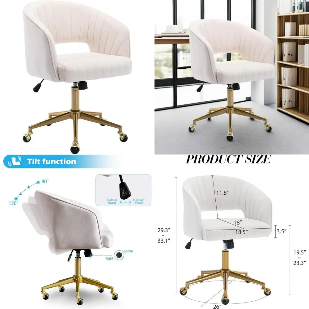Swivel Velvet Desk Chair Modern Upholstered Accent Armchair with Gold Base Ergonomic for Women Girls Office