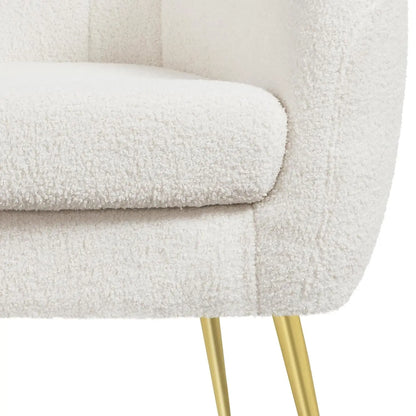 Sherpa Fabric Accent Chair, Modern Cozy Vanity Chair with Gold Metal Legs, Boucle Fabric Armchair with Removable, Customized