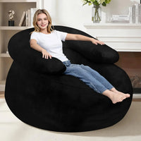 Oversized Bean Bag Sofa with Filler, Ultra Soft Faux Fur Floor Chair for Gaming and Reading, Black