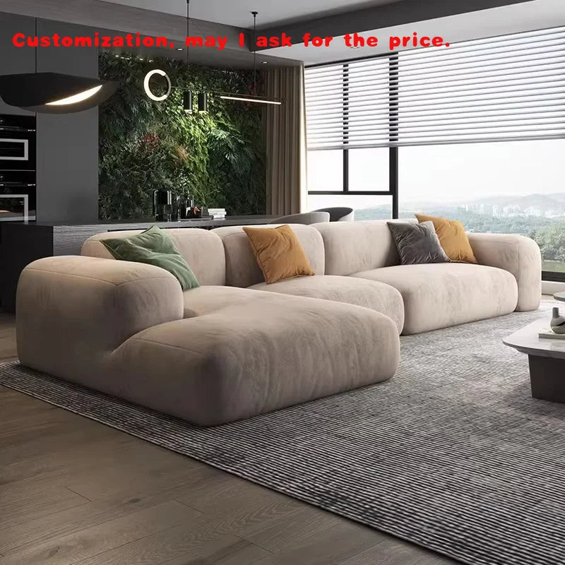 custom.Nordic Luxury 3-Seater Sectional Sofa Couch Set L-Shape Living Room Furniture Convertible Fabric Model Velvet Flo