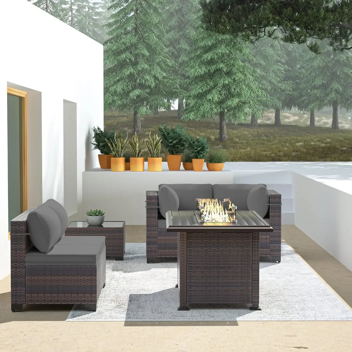 Outdoor Patio Furniture Se,  6 Pieces Outdoor Furniture Patio Sectional Sofa s w/43 Propane Gas Firepit   Coffee