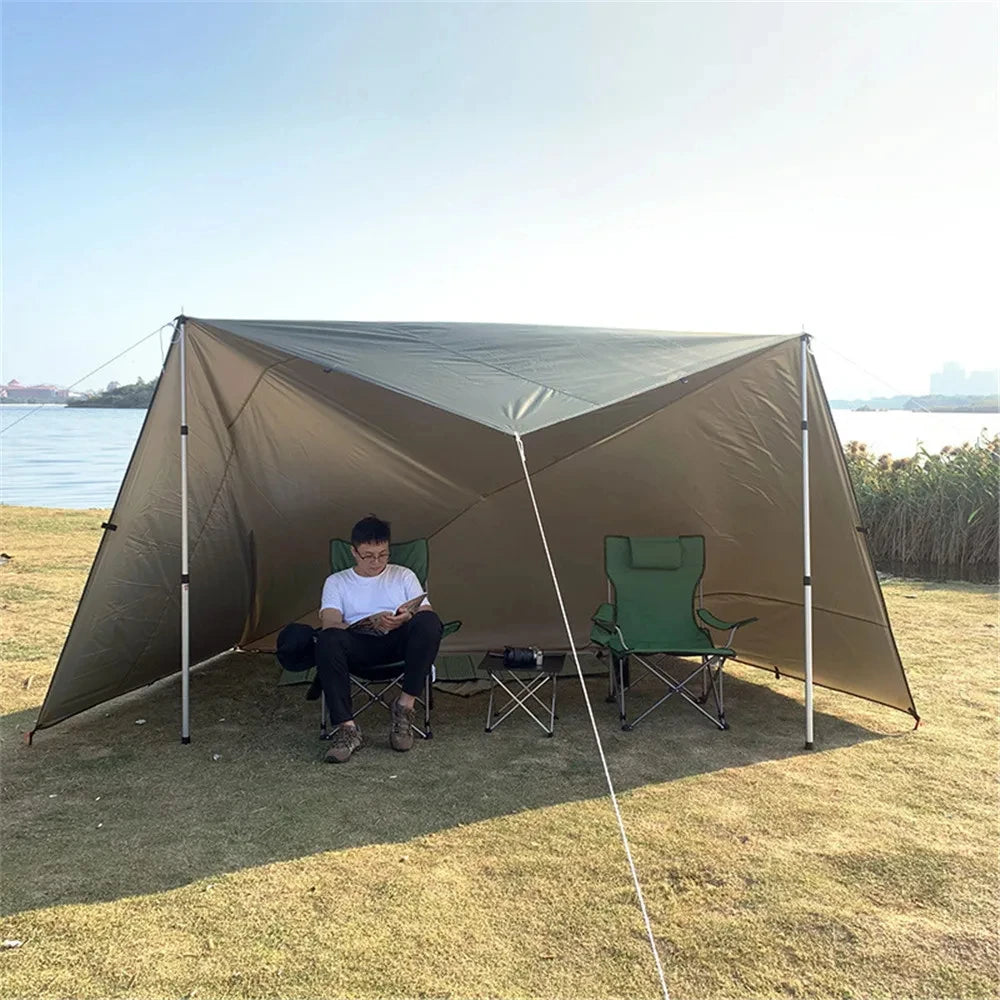19 Hang Point Tarp Waterpoof Survival Bushcraft Sun Shelter Beach Shade Tent Outdoor Canopy Backpacking Tourist Awning 4x4 3x3m