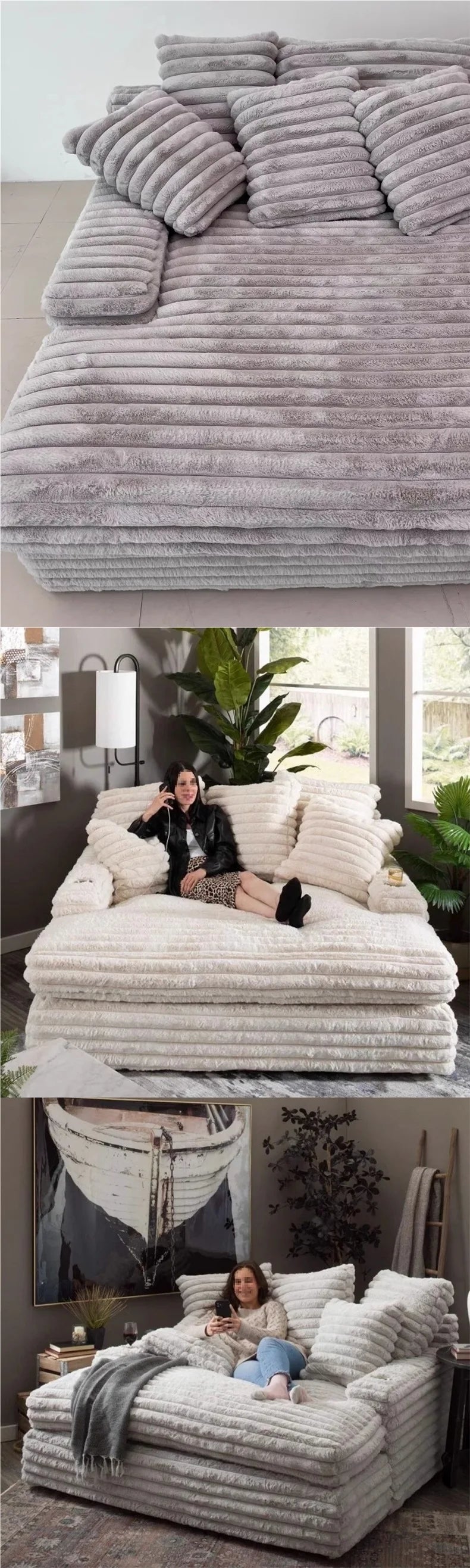 Italian minimalist thick velvet compression sofa bed French fabric lazy sofa