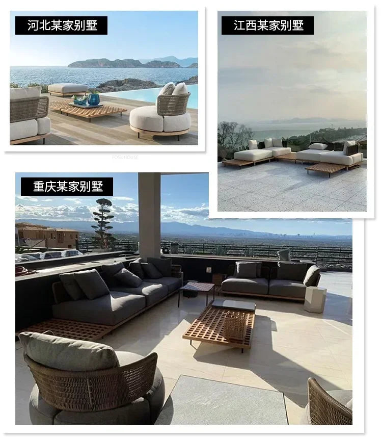 Nordic Solid Wood Sofa Chair Leisure Patio Living Room Furniture Villa Luxury Sofa Combination Garden Furniture Sets Rattan