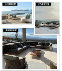 Nordic Solid Wood Sofa Chair Leisure Patio Living Room Furniture Villa Luxury Sofa Combination Garden Furniture Sets Rattan