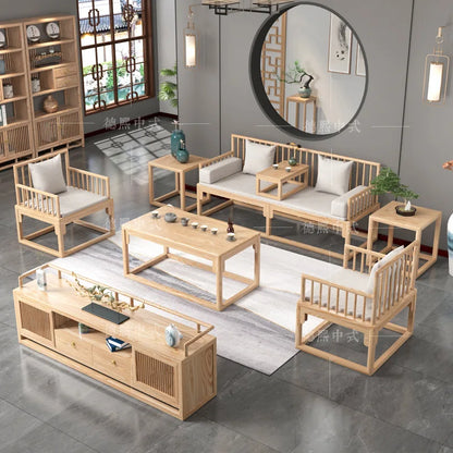 Han Solid Wood New Chinese Sofa Combination Living Room Zen Bed Hotel Homestay Push