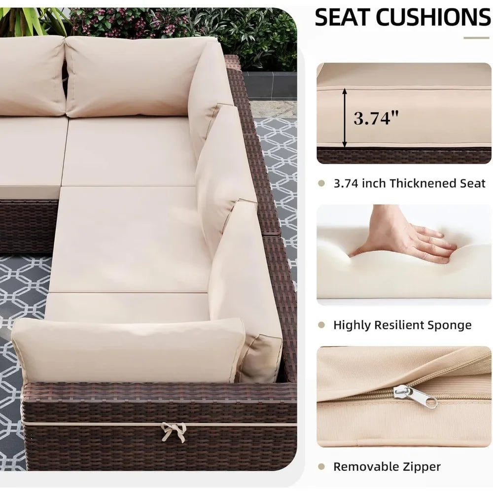 5-Piece Outdoor Patio Furniture Set Wicker Sectional Sofa Conversation Couch for Decks Backyards Gardens