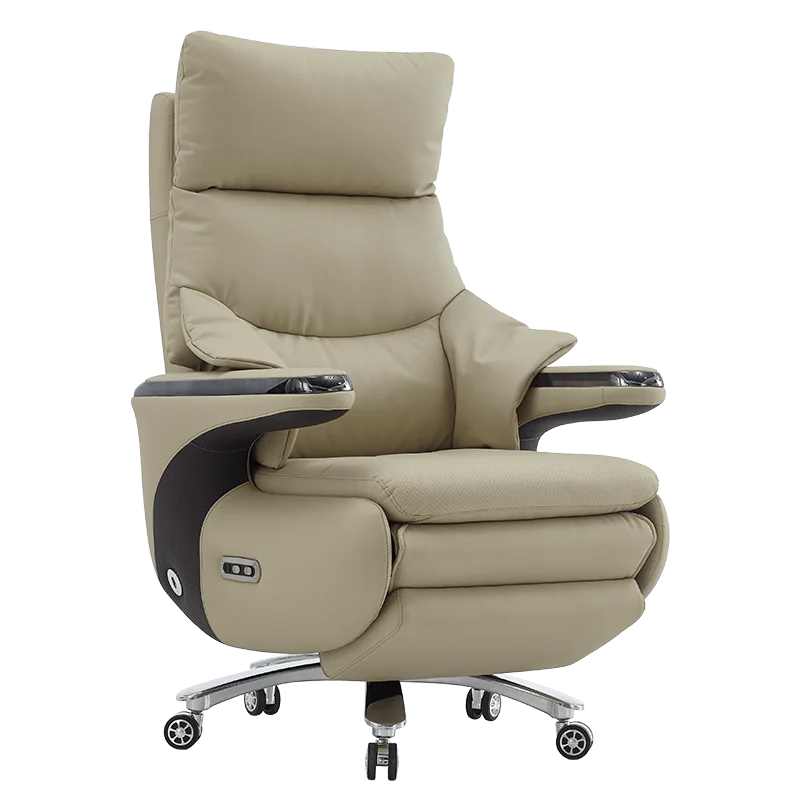 New Electric Genuine Leather Executive Chair - High-Back Reclining Office Desk Chair for Daytime Rest and Prolonged Sitting JT40