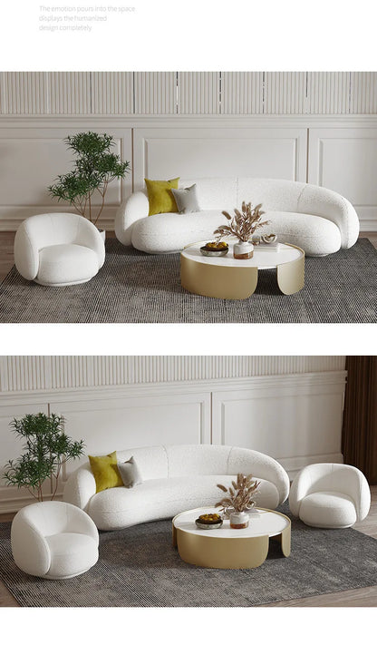 Nordic Modern Arc Three-seat Sofa Combination Office Lamb Wool Studio Reception Sofa Coffee Table Combination