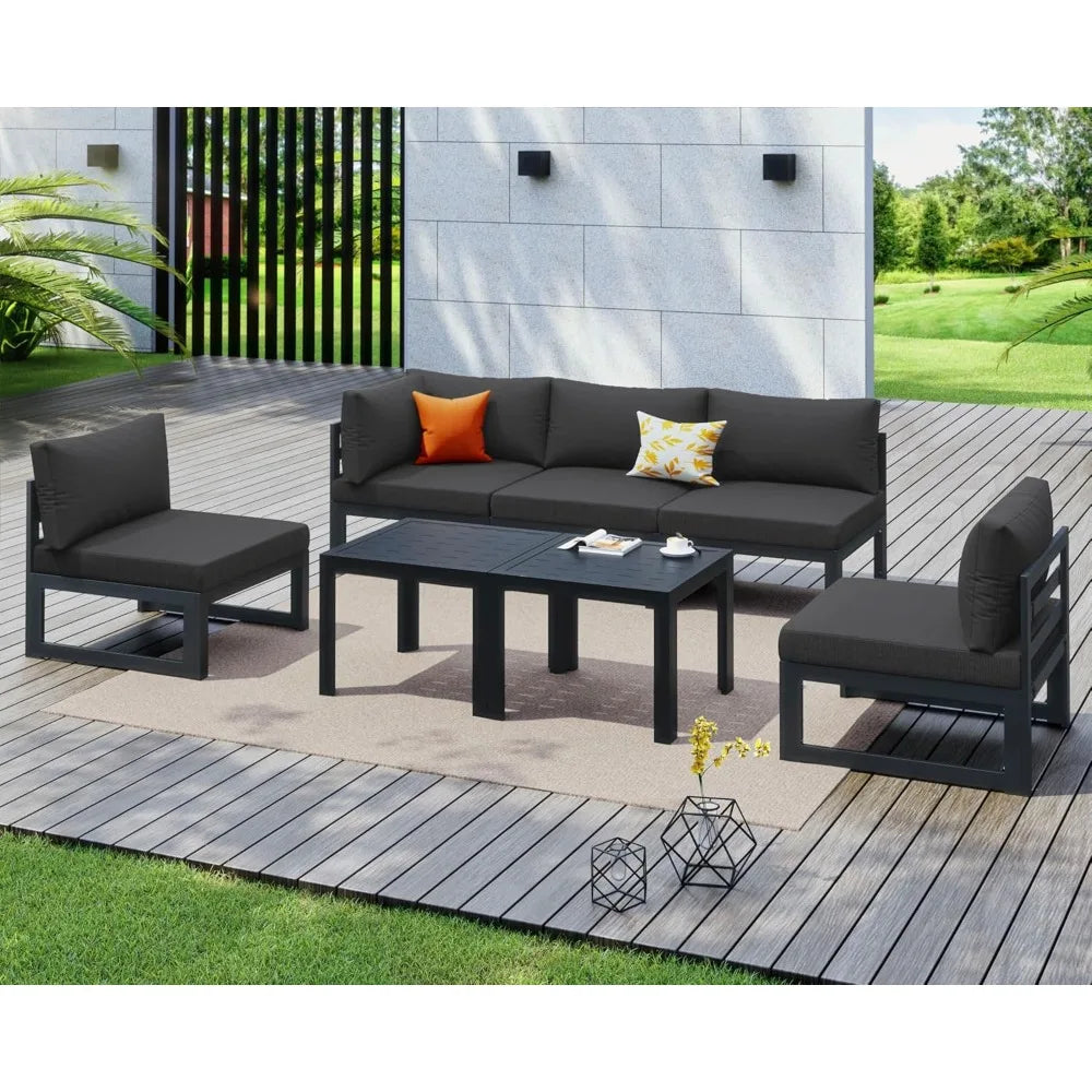 5 Person Luxury Aluminum Outdoor Sectional Sofa with Side Table, Large L Shaped Patio Furniture Set, 29" Deep Wide, Customized