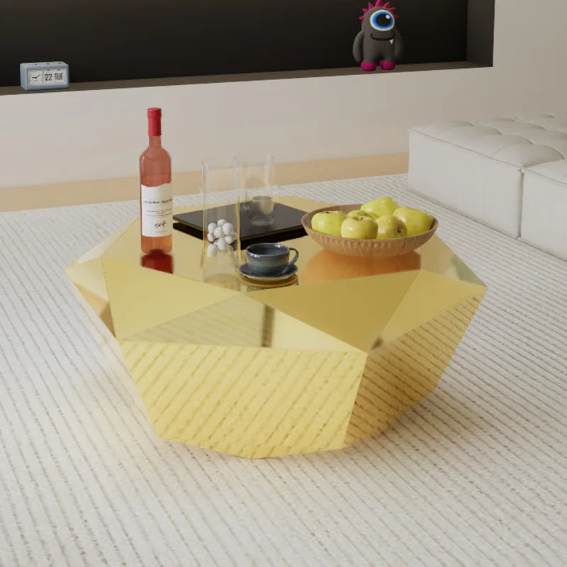 CZ  Steel Diamond-Shaped Coffee Table Modern Fashion Living Room Model Room Sales Office Mirror Titanium Small Coffee Table