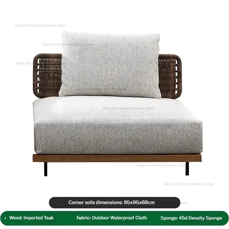 Italian Style Courtyard Villa Solid Wood Garden Sofas Rattan Weaving Modern Garden Sofa Simplicity Outdoor Furniture Divano FYOS