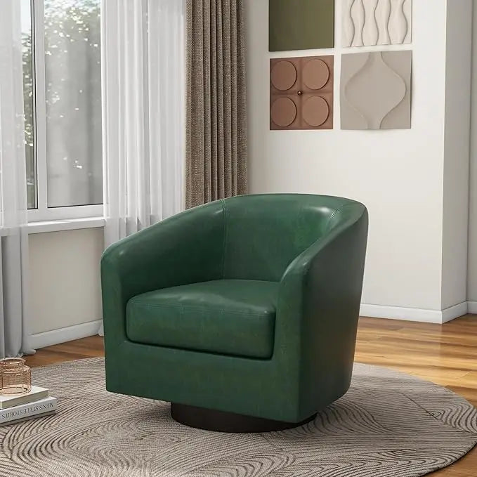 Faux Leather Swivel Barrel Accent Chairs, 360° Swivel Round Single Sofa Chair, Comfy Upholstered Club Armchair for Liv