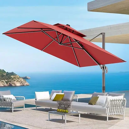 9' X 12' Cantilever Outdoor Patio Umbrellas Double Top Large Rectangle Umbrella Heavy Duty 360°Rotation Offset Umbrella for Gard
