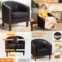 Faux Leather Club Chair with Cushion, Comfortable Accent Living Room Furniture, Diamond Stitching, Nailhead Trim, Stylish Seatin