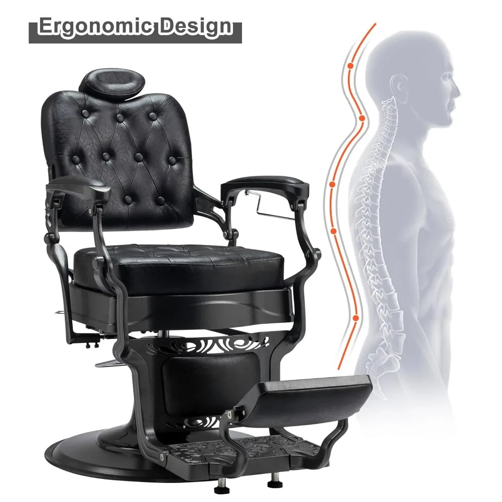 Vintage Heavy Duty Barber Chair Hydraulic Recline with Headrest 360° Rotatable Professional Salon Chair Supports up to 700lbs