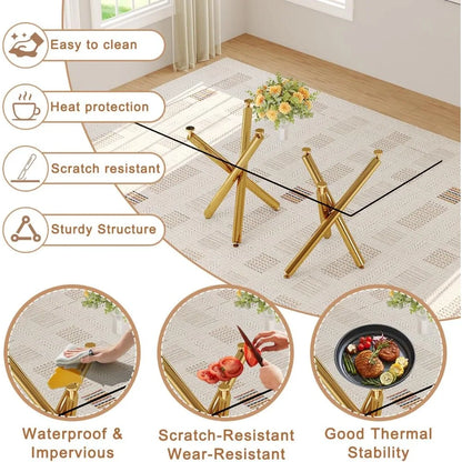 Glass Dining Table, Gold Dining Table for 6-8, Large Size Kitchen and Dining Room Table with Tempered Glass top and Gold Metal