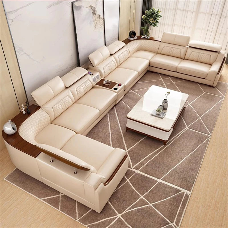 Luxury Charging  Sofas Bed U Shaped Sectional Furniture 7 Seat Modern European Fabric Living Room Sofas Set