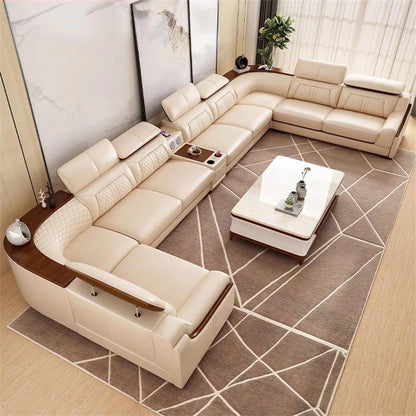 Luxury Charging  Sofas Bed U Shaped Sectional Furniture 7 Seat Modern European Fabric Living Room Sofas Set
