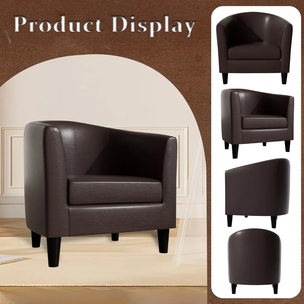 Living Room Chairs with Soft Padded, Barrel Chairs with Solid Wood Legs, Easy Assembly, Leather Chair for Living Room/Bedroom/Re
