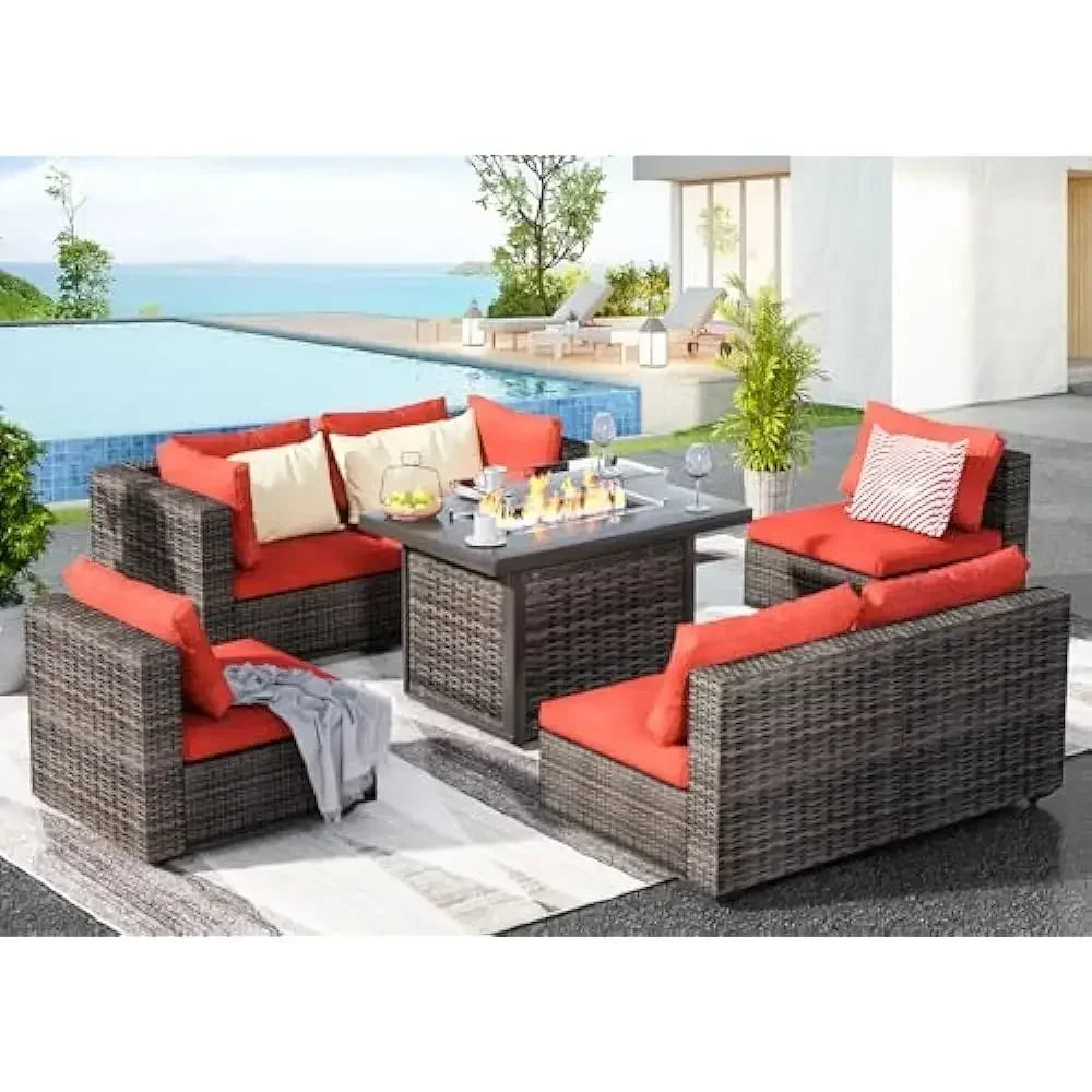/Outdoor Furniture 7 Piece Sets with Fire Pit Table, Patio Couch Sectional with NoSlip Cushions and Cover, Outdoor Furniture S