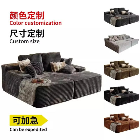 Vacuum Compressed Comfy Corduroy Fluffy Sofa Set Furniture Living Room Modular Couch Modern L Shape Sectional Sofa