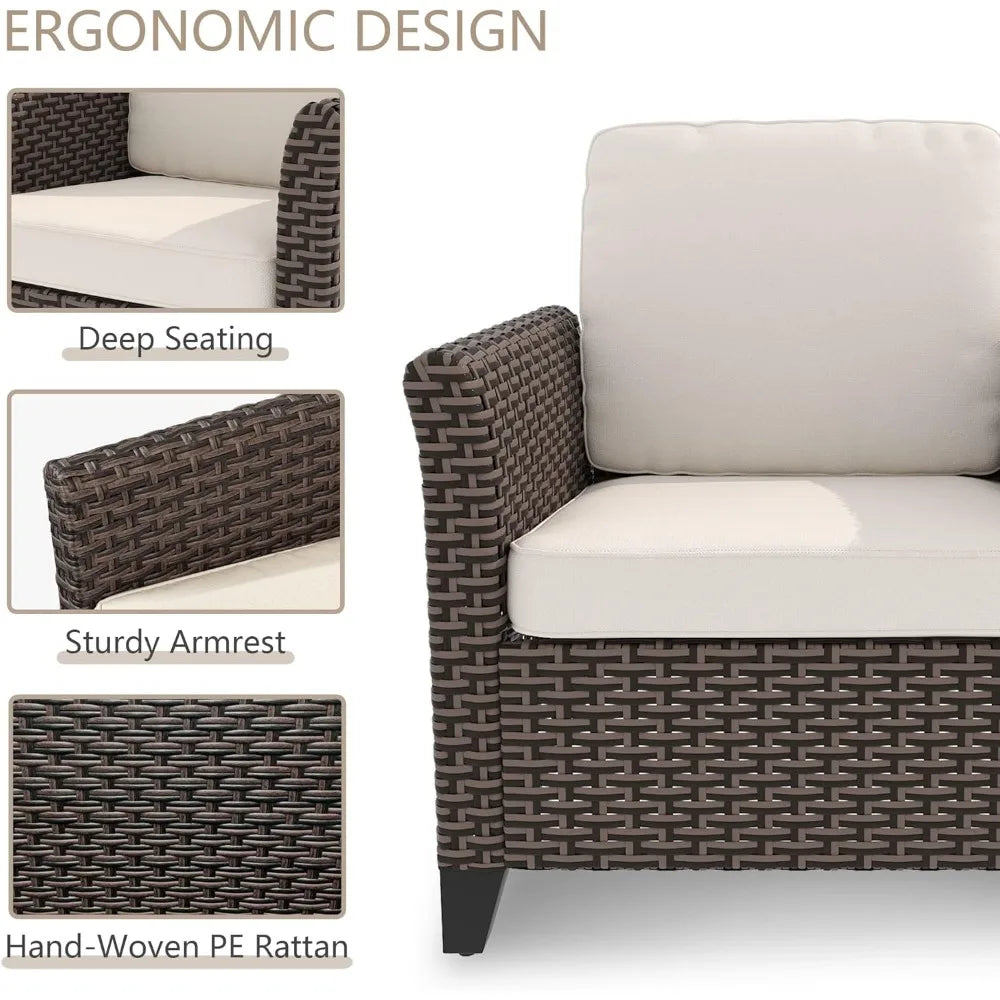 Two-Piece Outdoor Wicker High Back Chairs with Weather-Resistant Cushions for Patio, Garden, and Deck Use