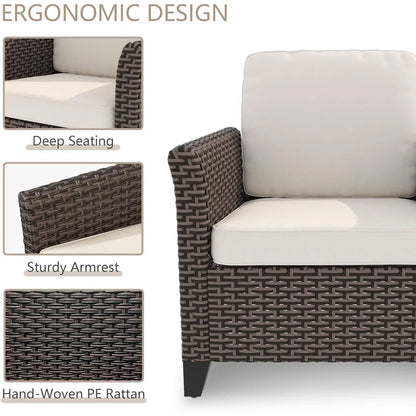 Two-Piece Outdoor Wicker High Back Chairs with Weather-Resistant Cushions for Patio, Garden, and Deck Use