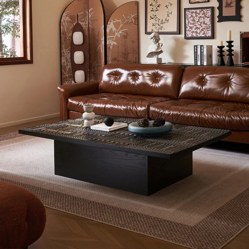 Retro coffee table light luxury high-end sense solid wood carving flower home living room minimalist 1.6 meters