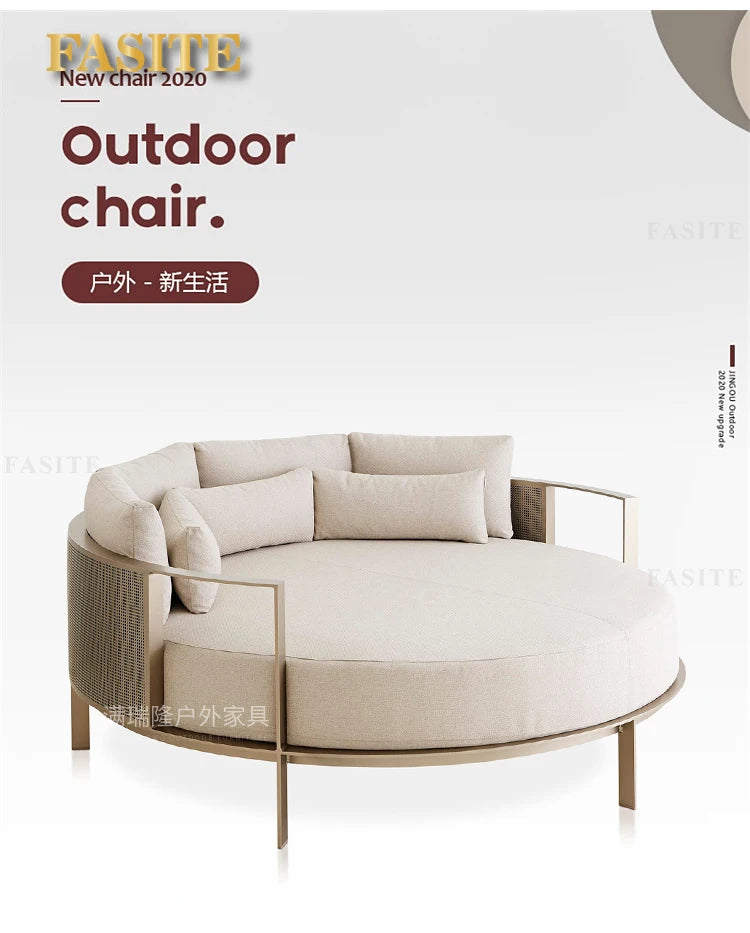 Villa Swimming Pool Outdoor Sofa Courtyard Garden Balcony Large Round Bed Beach Outdoor Lounger Champagne Gold