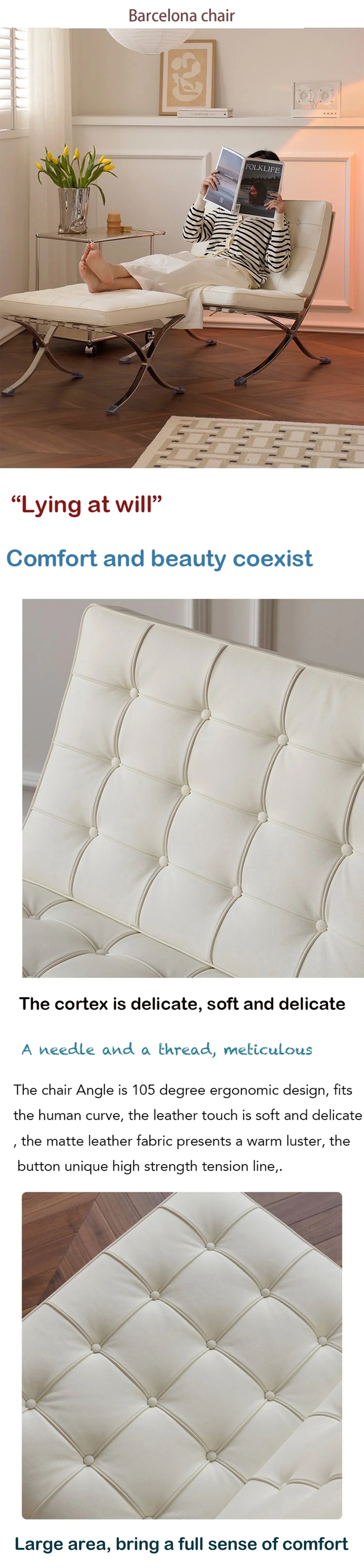 Barcelona Chair Nordic Leather Single Sofa Chair Designer Simple Reception Office Living Room Balcony Sofa Leisure Chair