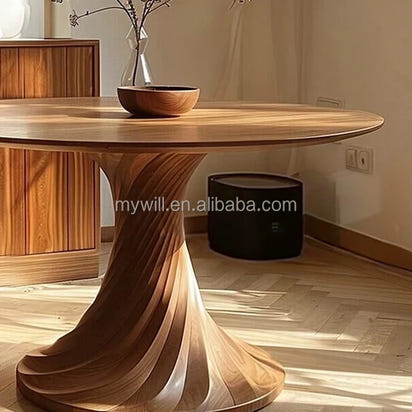 Vintage All Solid Wood Circular Dining Table Designer's Creative Small Layout Round Table Minimalist Art Circular Dining Table