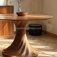 Vintage All Solid Wood Circular Dining Table Designer's Creative Small Layout Round Table Minimalist Art Circular Dining Table