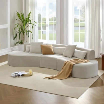Curved Sectional Sofa with Lumbar Pillows Modular Cloud Boneless Couch with 2 Throw Pillows Oversized Modern Comfy Chenille Sof