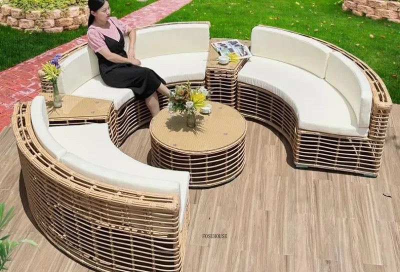 Outdoor PE Rattan Garden Sofas Courtyard Open-air Sofa Chair Combination Outdoor Garden Leisure Balcony Full Arc Sofa Chairs FF