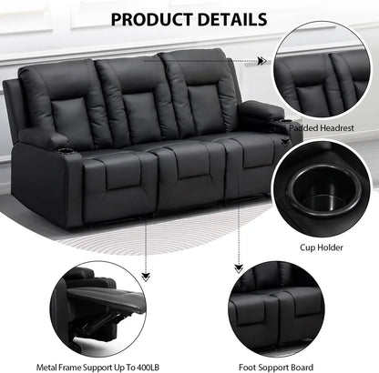 Recliner Chair Set, Leather Recliner Living Room Furniture Sets, Recliner Sofa Loveseat (Black,Living Room Set 3+2+1)