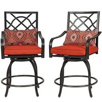 2 Pieces Patio Swivel Bar Stools Outdoor Metal Bar Height Bistro Chairs with Seat Cushion Armrest for Backyard Patio Lawn Garde