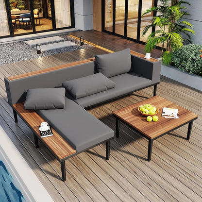 Acacia Wood 4pc Outdoor Sectional Sofa Set with Cushions and Slatted Design - Modern Patio, Deck & Garden Seating, Customized